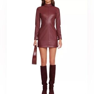 STAUD Palettes Faux Leather Mini Dress